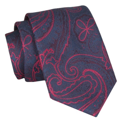 Męski Krawat - Granat z Czerwonym Dużym Wzorem - Angelo di Monti  KRADM1927 ze sklepu JegoSzafa.pl w kategorii Krawaty - zdjęcie 146748358