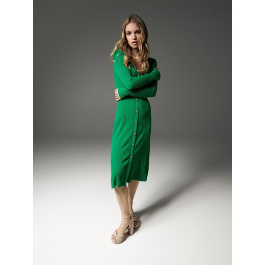 Reserved - Sukienka z prążkowanej dzianiny - Zielony Reserved S okazja Reserved