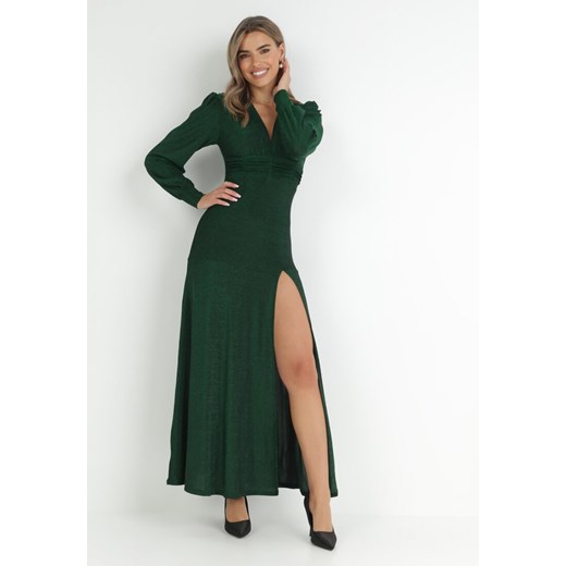 Zielona Sukienka Wieczorowa z Głębokim Dekoltem Olami ze sklepu Born2be Odzież w kategorii Sukienki - zdjęcie 146775535