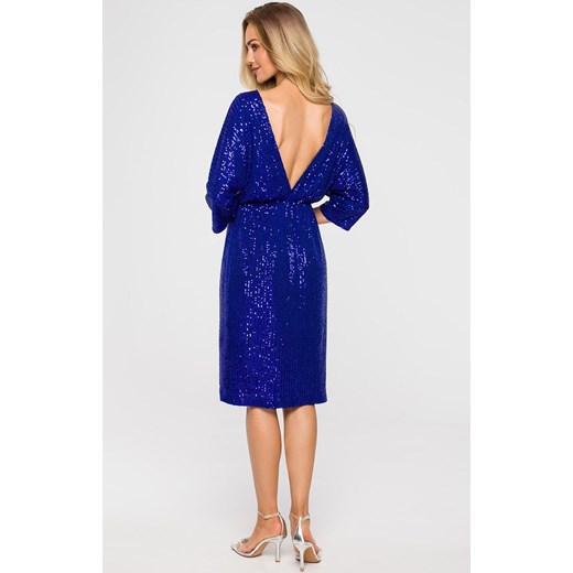 Sukienka Moe w cekiny dopasowana midi z dekoltem w literę v z długim rękawem 