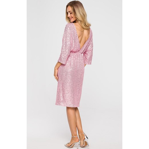 Sukienka Moe z dekoltem w serek z długim rękawem na sylwestra z cekinami midi 