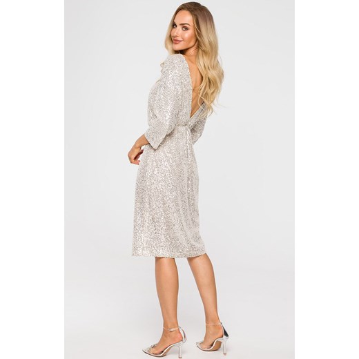 Sukienka Moe na sylwestra beżowa midi w cekiny 