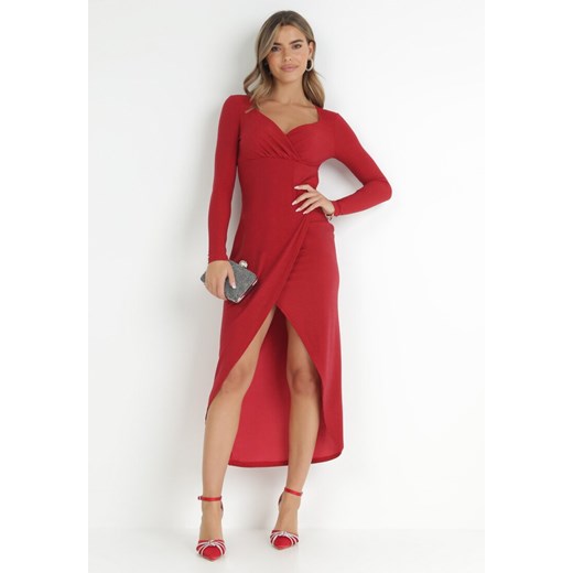 Czerwona Sukienka Kopertowa Dopasowana Hemy ze sklepu Born2be Odzież w kategorii Sukienki - zdjęcie 146806859