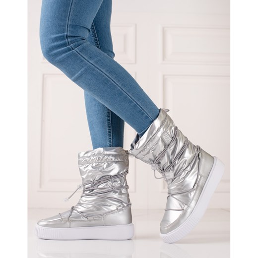 BIG STAR SHOES Damskie ocieplane srebrne śniegowce Big Star KK274195 srebrny 38 ButyModne.pl