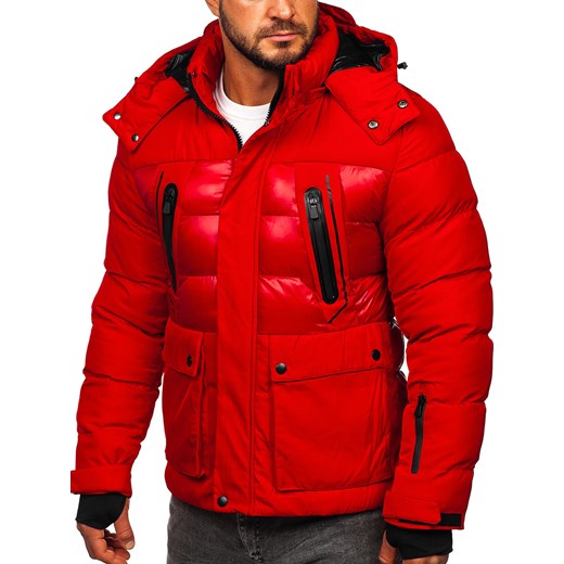Czerwona pikowana kurtka męska zimowa Denley 99527  okazyjna cena Denley