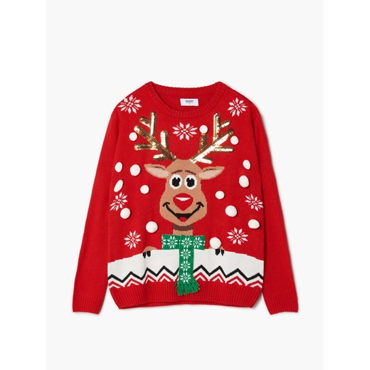 Cropp - Czerwony sweter świąteczny z reniferem - Czerwony Cropp M Cropp
