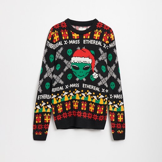 Świąteczny sweter z motywem kosmity czarny - Czarny House M House