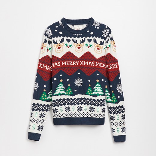 Świąteczny sweter z reniferami i żakardowymi wzorami - Wielobarwny House M House