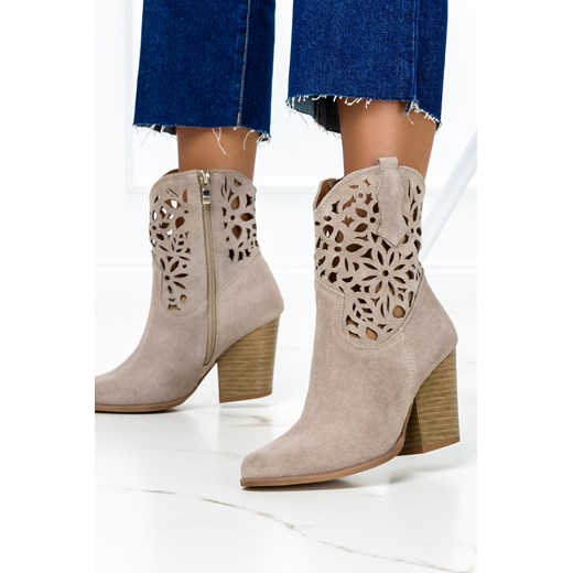 Beżowe botki skórzane kowbojki ażurowe PRODUKT POLSKI Casu 3265 Casu 41 okazja Casu.pl