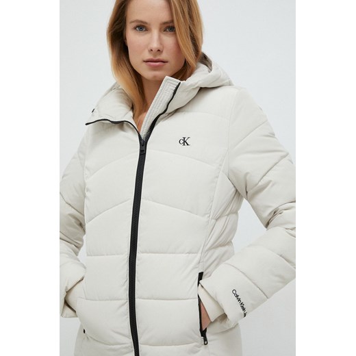 Calvin Klein Jeans kurtka damska kolor beżowy zimowa M ANSWEAR.com