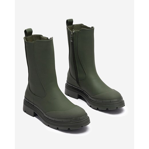Damskie ocieplane ciemnozielone wysokie botki Jori - Obuwie Royalfashion.pl 40 royalfashion.pl