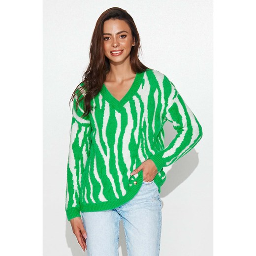 Sweter w kolorze zielono-kremowym ze wzorem Makadamia onesize okazyjna cena Limango Polska