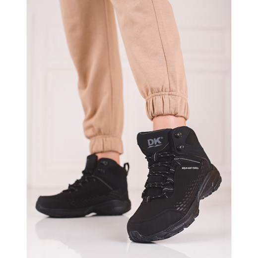 Czarne buty trekkingowe damskie DK sznurowane płaskie 