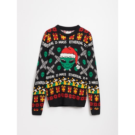 Świąteczny sweter z motywem kosmity czarny - Czarny House XL House