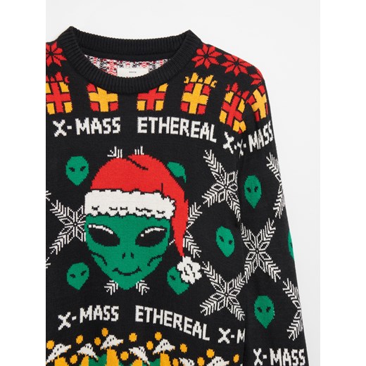 Świąteczny sweter z motywem kosmity czarny - Czarny House M House