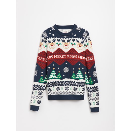 Świąteczny sweter z reniferami i żakardowymi wzorami - Wielobarwny House XXL House