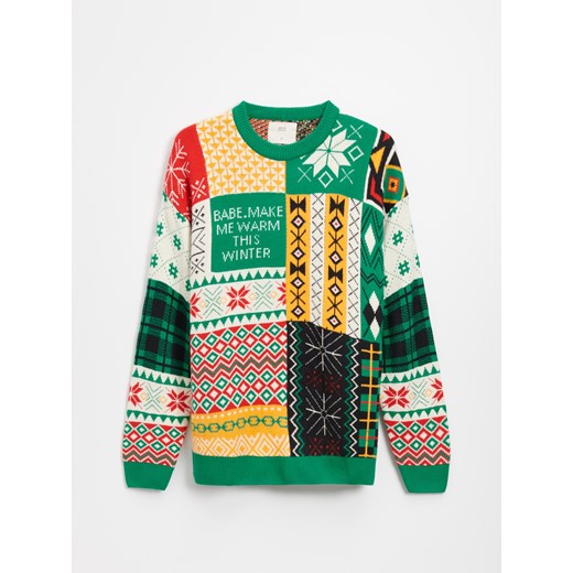 Świąteczny sweter w żakardowe wzory stylu patchwork - Wielobarwny House XL House