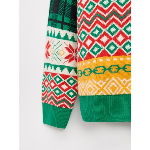 Świąteczny sweter w żakardowe wzory stylu patchwork - Wielobarwny House M House