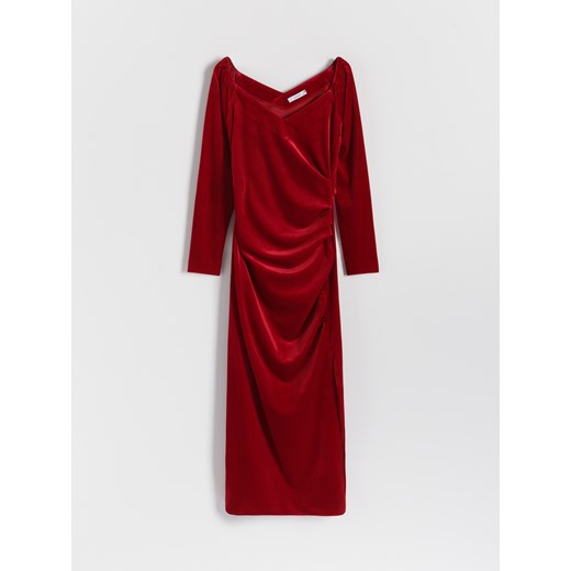 Reserved - Welurowa sukienka midi - Czerwony Reserved 44 Reserved
