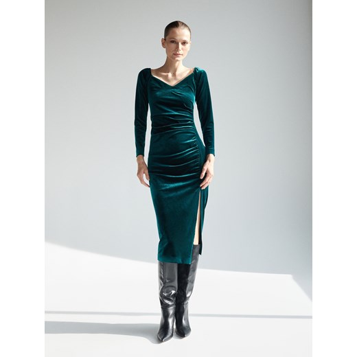 Reserved - Welurowa sukienka midi - Zielony Reserved 36 Reserved