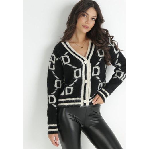Czarno-Biały Kardigan Cathel ze sklepu Born2be Odzież w kategorii Swetry damskie - zdjęcie 146978718