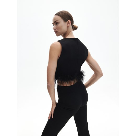 Reserved - Bluzka z piórami - Czarny Reserved 34 Reserved