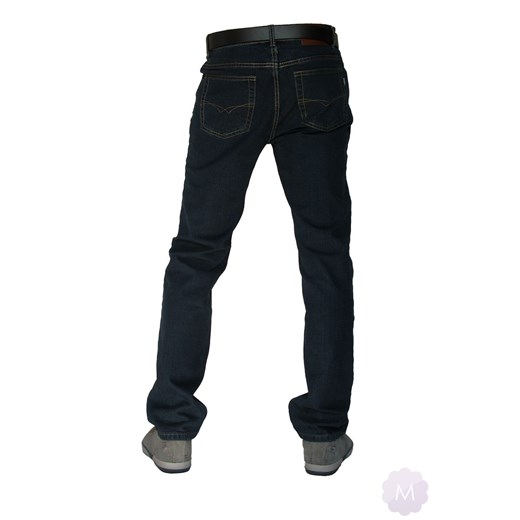Ocieplane męskie spodnie jeansy granatowe (270) mercerie-pl czarny dopasowane