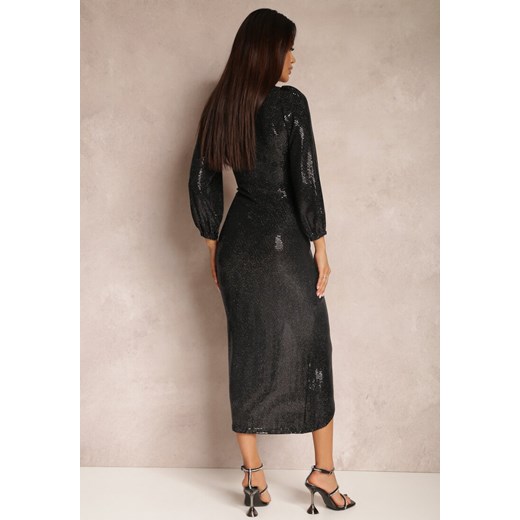 Czarna Sukienka Kopertowa z Cekinami Netine ze sklepu Renee odzież w kategorii Sukienki - zdjęcie 147039795