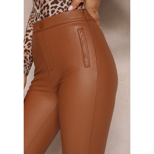 Brązowe Spodnie Skinny z Imitacji Skóry Zenara Renee L Renee odzież promocyjna cena