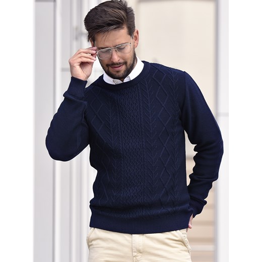 Sweter męski - wełna merino - Massimo - granat - M ze sklepu Swetry Lasota w kategorii Swetry męskie - zdjęcie 147128218