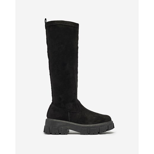 Damskie czarne wsuwane kozaki do kolana Nedara - Obuwie Royalfashion.pl 37 royalfashion.pl