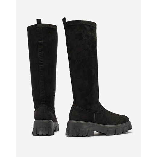 Damskie czarne wsuwane kozaki do kolana Nedara - Obuwie Royalfashion.pl 37 royalfashion.pl