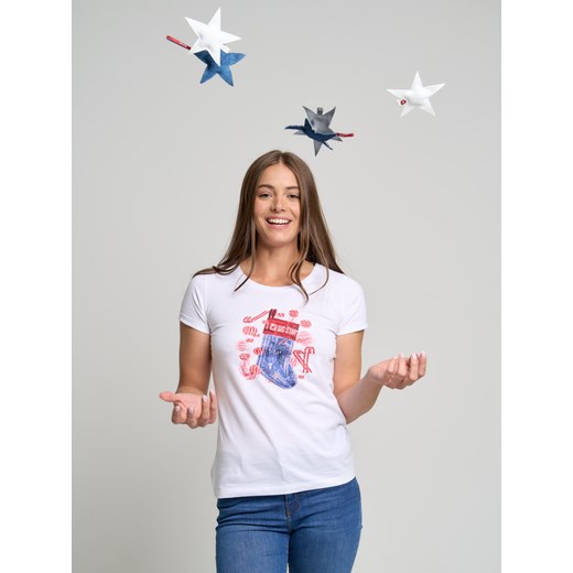Koszulka damska z motywem świątecznym biała Stacy 101 XL Big Star