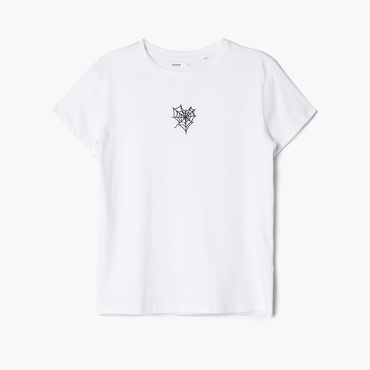 Cropp - Biała koszulka oversize z haftem - Biały Cropp S Cropp