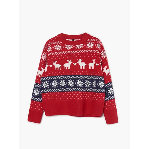 Cropp - Świąteczny sweter ze skandynawskim wzorem - Bordowy Cropp L Cropp