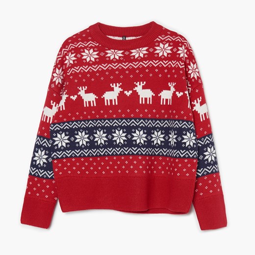 Cropp - Świąteczny sweter ze skandynawskim wzorem - Bordowy Cropp S Cropp