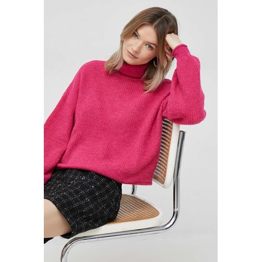 Vero Moda sweter z domieszką wełny damski kolor różowy lekki z golfem Vero Moda XS ANSWEAR.com