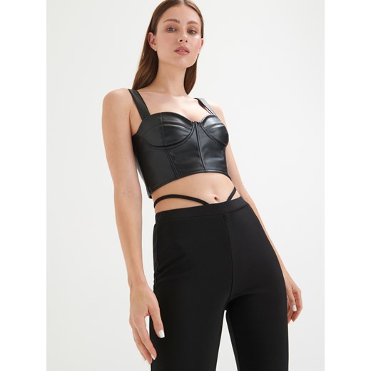 Sinsay - Crop top z imitacji skóry - Czarny Sinsay XS Sinsay