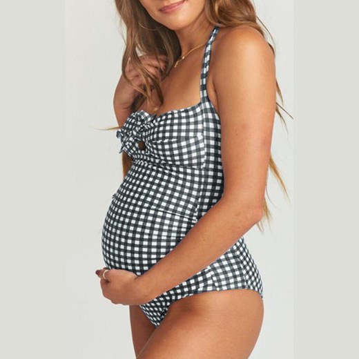Jednoczęściowy strój kąpielowy retro dla kobiet w ciąży - Czarny / M ze sklepu Maybella.pl w kategorii Stroje kąpielowe - zdjęcie 147234227