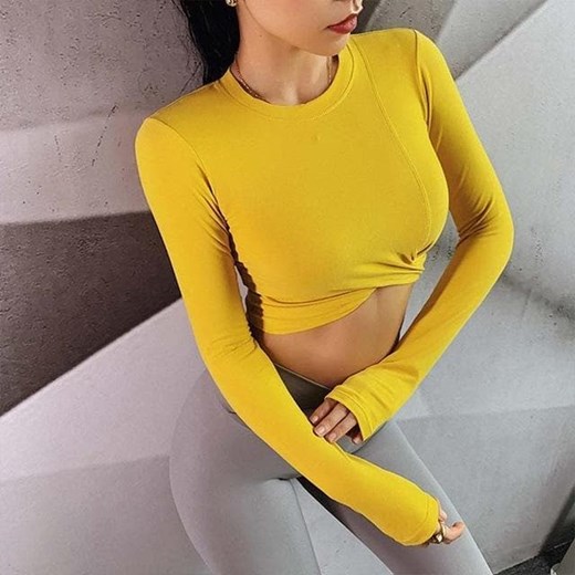 Bluzka damska Maybella casual żółta z okrągłym dekoltem z długim rękawem