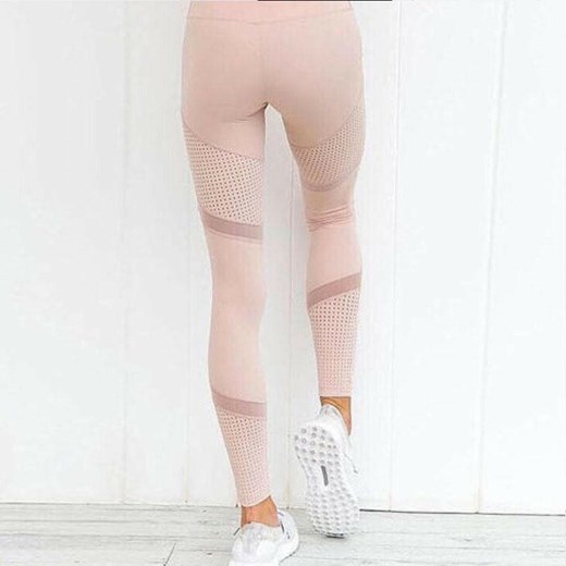 Legginsy sportowe z ażurowymi wstawkami - Różowy / M ze sklepu Maybella.pl w kategorii Spodnie damskie - zdjęcie 147234987