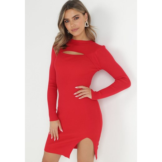 Czerwona Sukienka Dzianinowa Janniero ze sklepu Born2be Odzież w kategorii Sukienki - zdjęcie 147271316