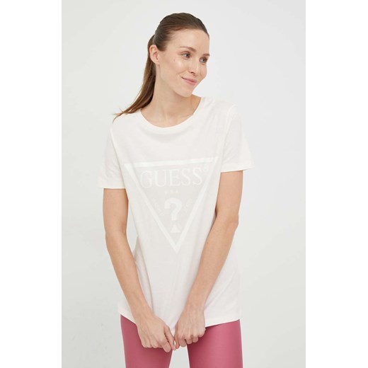 Guess t-shirt bawełniany ADELE kolor beżowy V2YI07 K8HM0 ze sklepu ANSWEAR.com w kategorii Bluzki damskie - zdjęcie 147272275