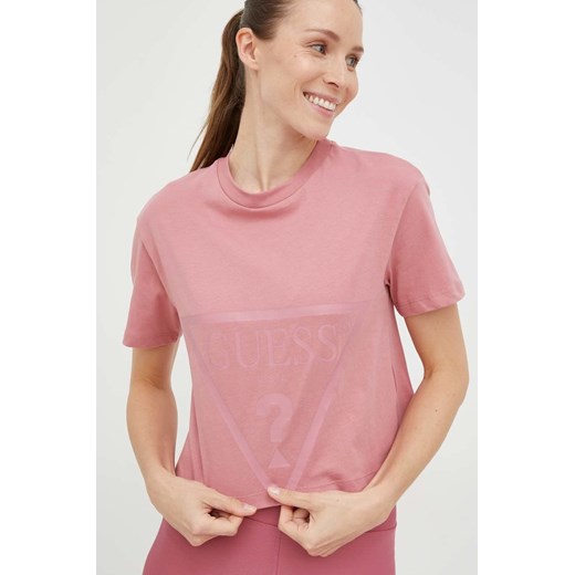 Guess t-shirt bawełniany ADELE kolor różowy V2YI06 K8HM0 ze sklepu ANSWEAR.com w kategorii Bluzki damskie - zdjęcie 147272309