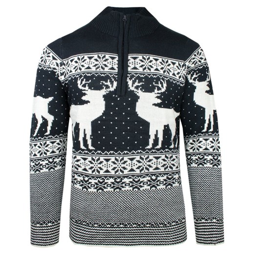 Granatowy Sweter Świąteczny, Norweskie Wzory - Brave Soul SWBRSAW22CRATCHITBdarknavy ze sklepu JegoSzafa.pl w kategorii Swetry męskie - zdjęcie 147282105