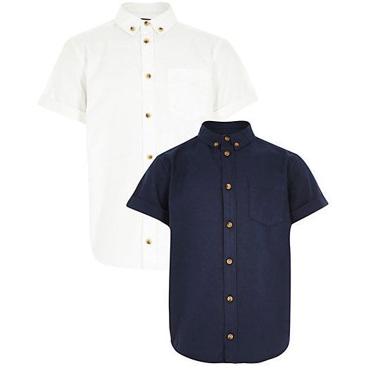 Boys white and navy oxford shirt 2 pack river-island czarny oksfordki