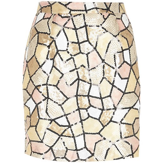 Cream patterned sequin mini skirt river-island bezowy mini