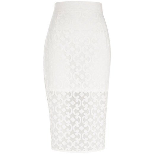 White sheer high waisted pencil skirt river-island bialy spódnica