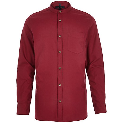 Red long sleeve grandad shirt river-island czerwony t-shirty