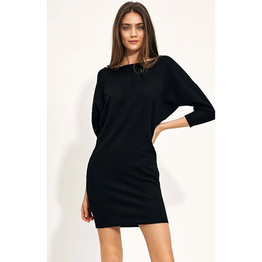 Czarna wiskozowa sukienka typu nietoperz s216, Kolor czarny, Rozmiar 36, Nife Nife 36 Primodo